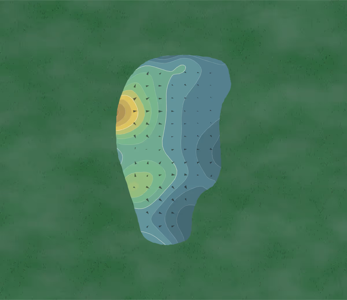 Green contour map of Sherrill Park in Richardson, Texas — 11 elevation contours at a 3-inch interval with fall-line arrows, traced from 1-meter lidar