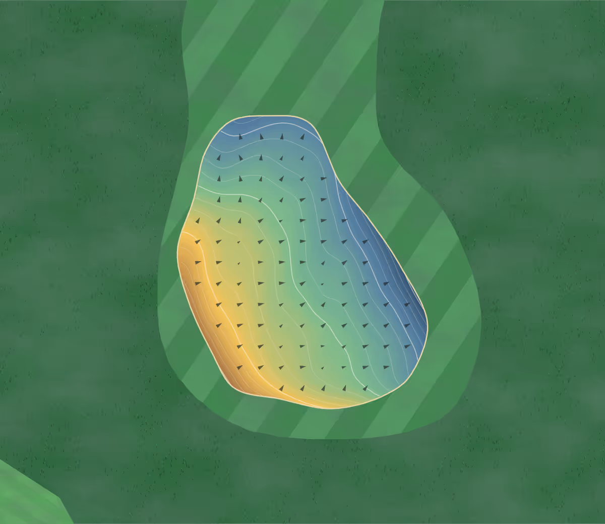 Green contour map of Sherwood Forest in Moose Jaw, Canada: 81 elevation contours at a 8-centimeter interval with fall-line arrows, traced from 1-meter lidar