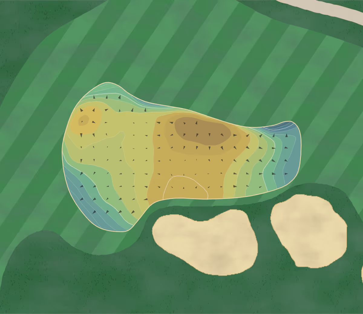 Green contour map of Shinnecock Hills in Southampton, New York — 388 elevation contours at a 3-inch interval with fall-line arrows, traced from 1-meter lidar