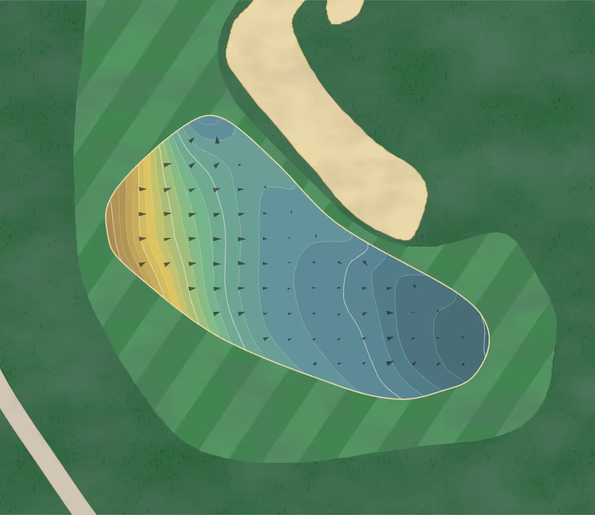 Green contour map of Shipyard in Hilton Head Island, South Carolina — 160 elevation contours at a 3-inch interval with fall-line arrows, traced from 1-meter lidar