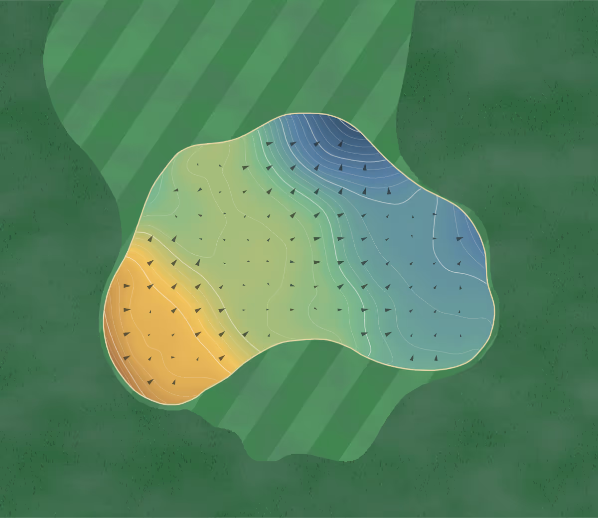 Green contour map of Shoal Creek in Shoal Creek, Alabama — 226 elevation contours at a 3-inch interval with fall-line arrows, traced from 1-meter lidar