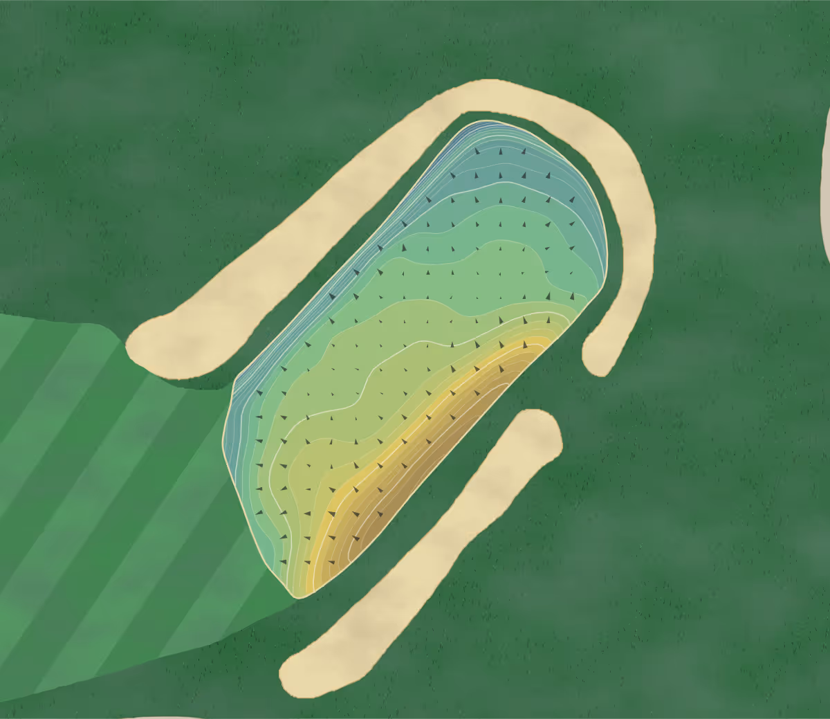 Green contour map of Shoreacres in Lake Bluff, Illinois — 274 elevation contours at a 3-inch interval with fall-line arrows, traced from 1-meter lidar