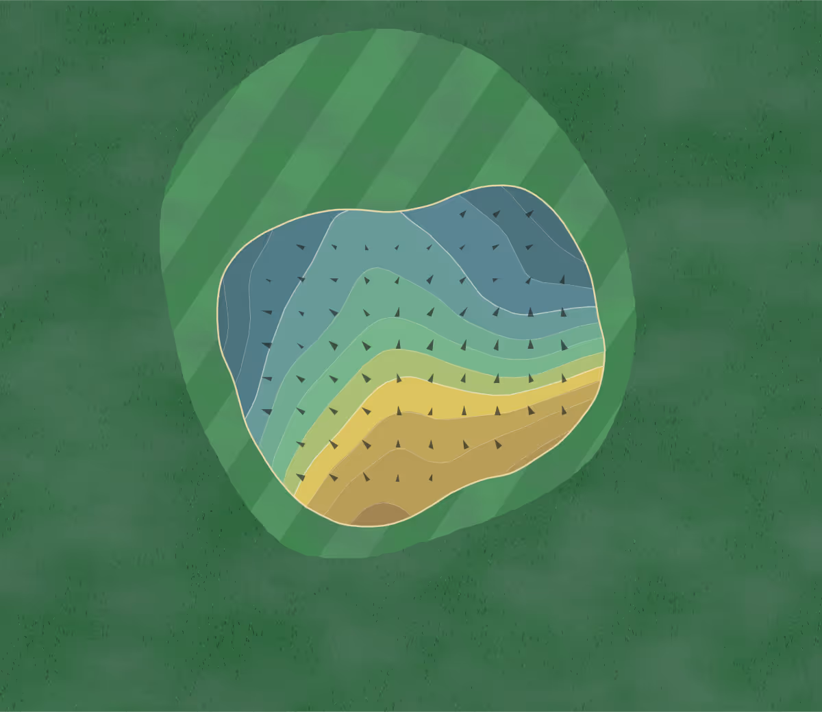 Green contour map of Shortgolf Swifterbant in PJ Swifterbant, Netherlands — 109 elevation contours at a 8-centimeter interval with fall-line arrows, traced from 1-meter lidar