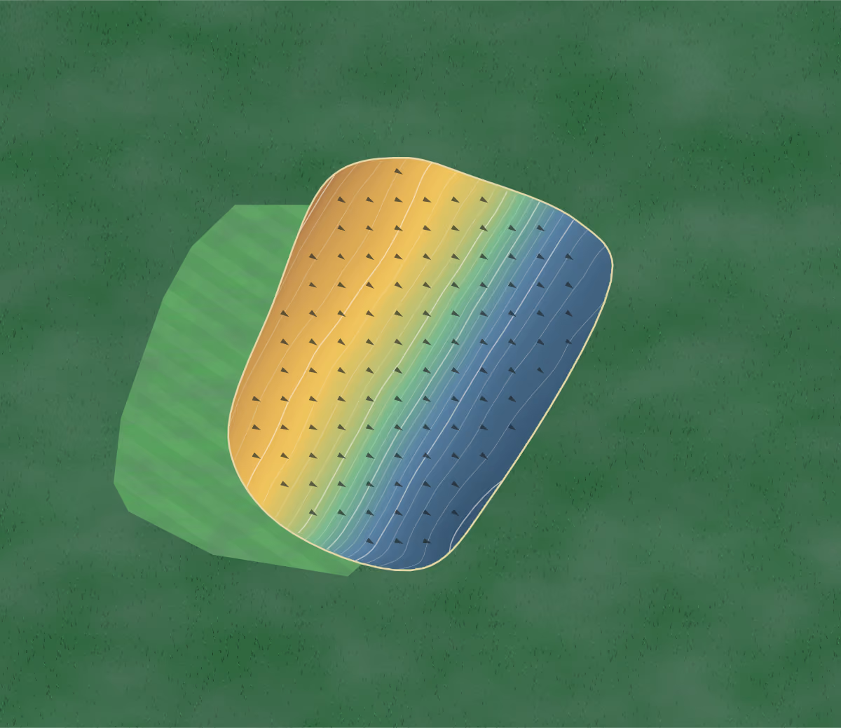 Green contour map of Sidmouth in Sidmouth, England: 21 elevation contours at a 8-centimeter interval with fall-line arrows, traced from 1-meter lidar