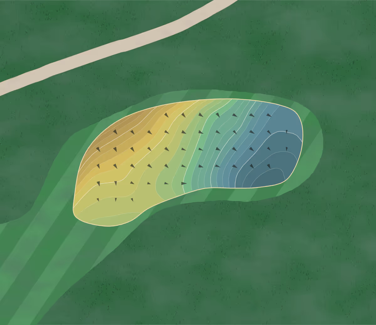 Green contour map of Sierra La Verne in La Verne, California — 215 elevation contours at a 3-inch interval with fall-line arrows, traced from 1-meter lidar