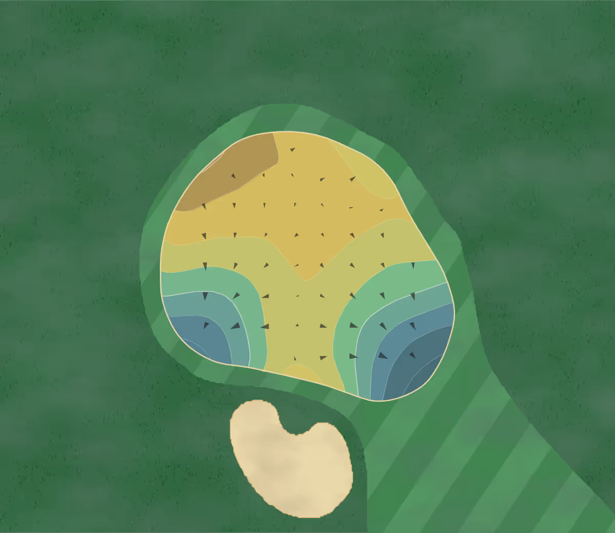 Green contour map of Sierra View in Roseville, California — 170 elevation contours at a 3-inch interval with fall-line arrows, traced from 1-meter lidar