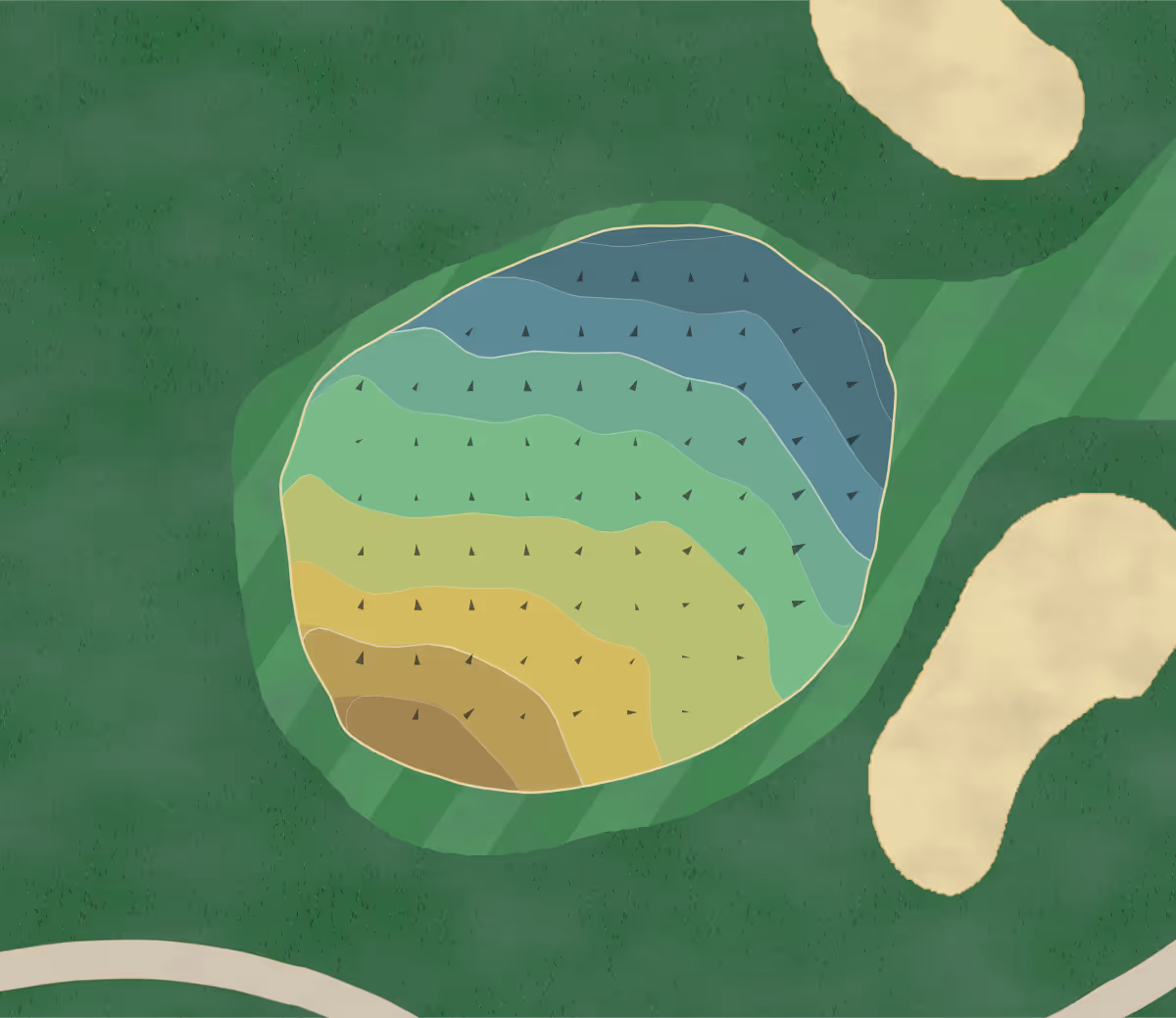 Green contour map of Pueblo del Sol in Sierra Vista, Arizona — 111 elevation contours at a 3-inch interval with fall-line arrows, traced from 1-meter lidar
