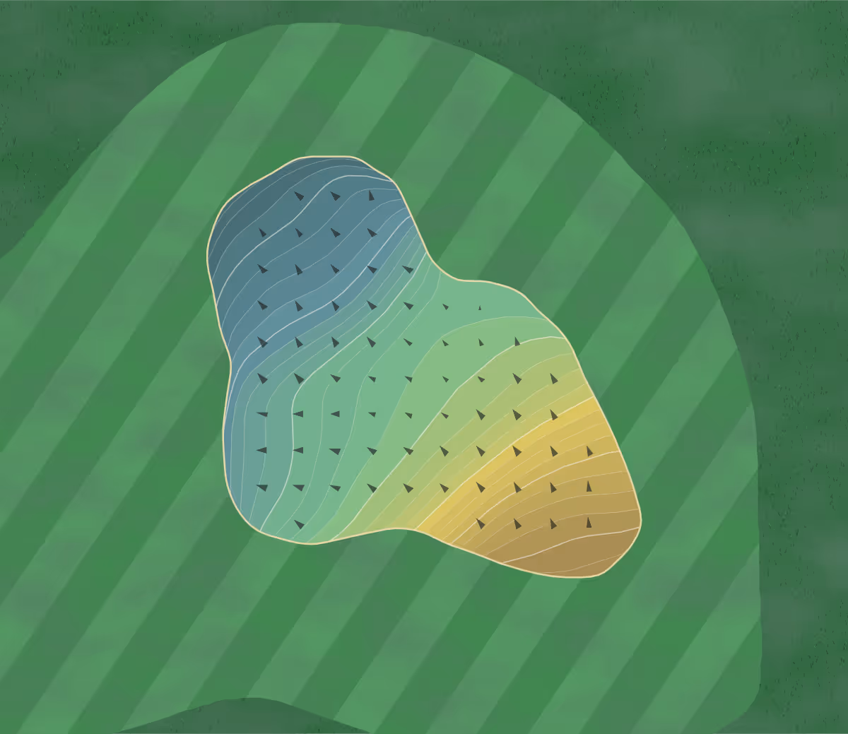 Green contour map of Signal Mountain in Signal Mountain, Tennessee — 223 elevation contours at a 3-inch interval with fall-line arrows, traced from 1-meter lidar