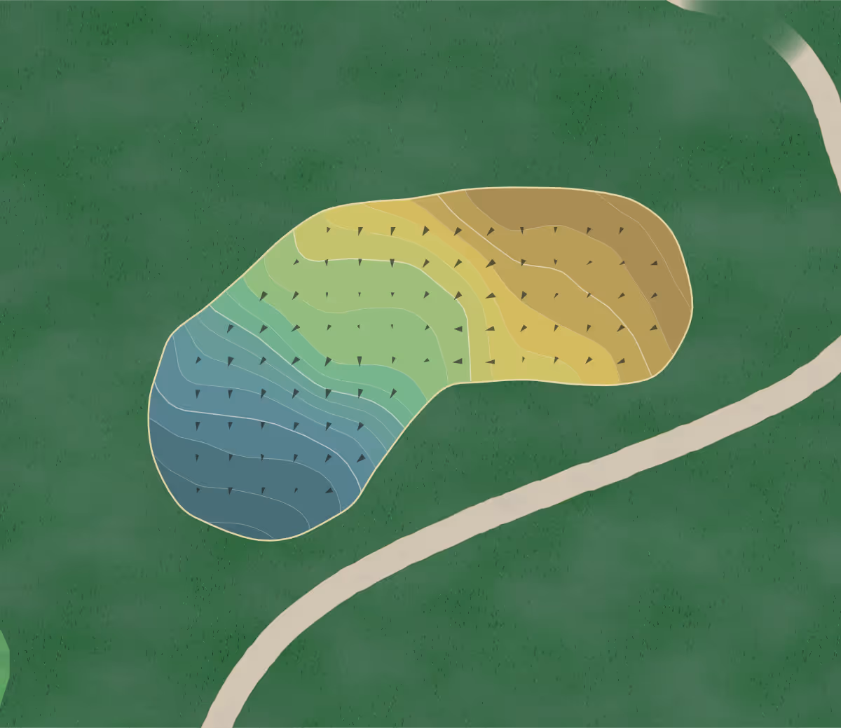 Green contour map of Silo Ridge in Bolivar, Missouri — 160 elevation contours at a 3-inch interval with fall-line arrows, traced from 1-meter lidar