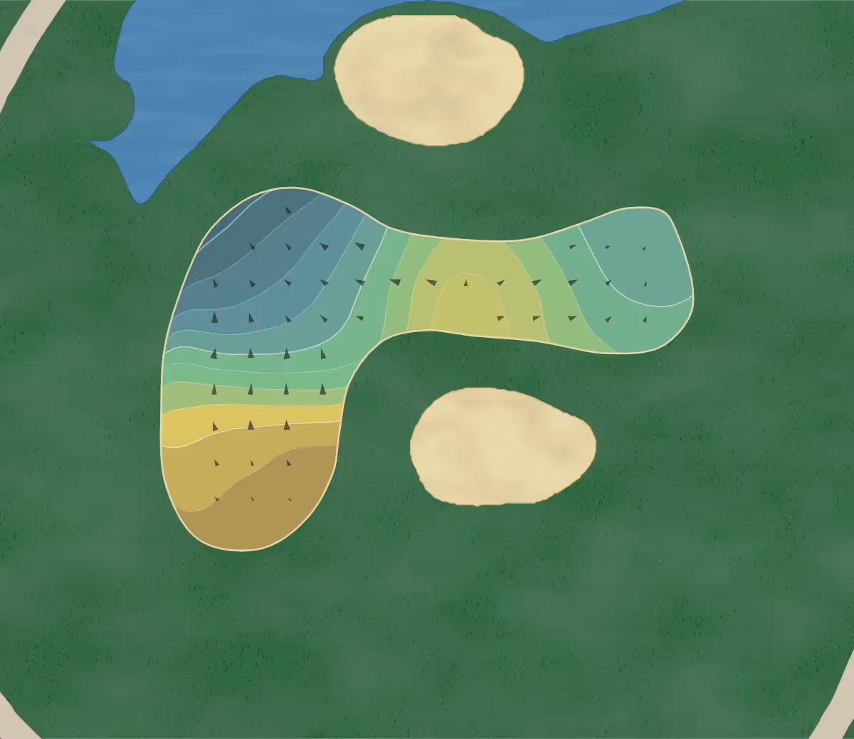 Green contour map of Silos CC in Kevil, Kentucky — 144 elevation contours at a 3-inch interval with fall-line arrows, traced from 1-meter lidar