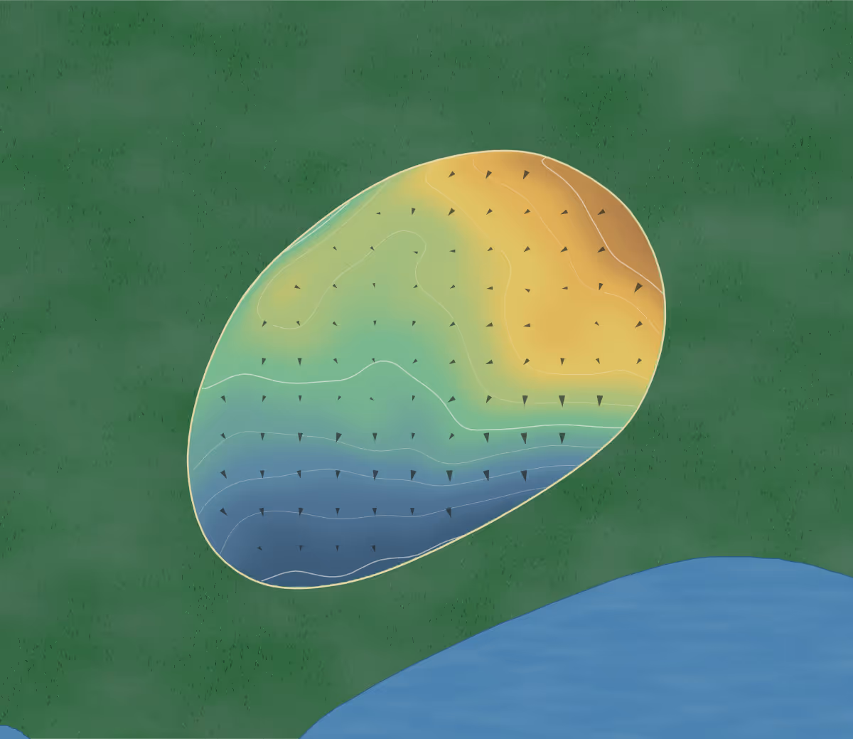 Green contour map of Silver Dollar in Odessa, Florida — 91 elevation contours at a 3-inch interval with fall-line arrows, traced from 1-meter lidar