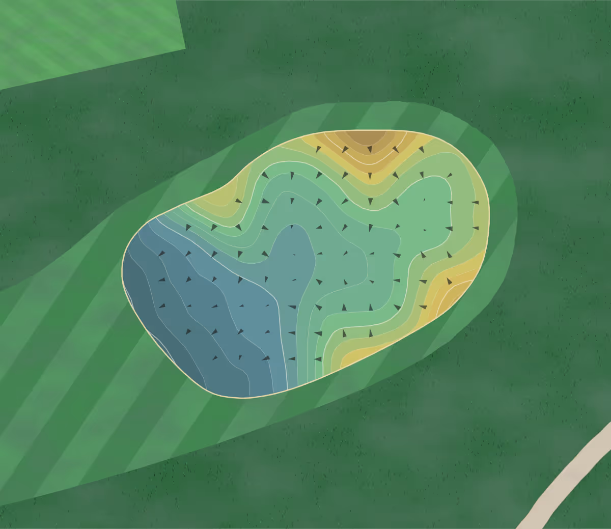 Green contour map of Silver Lake Golf Club in Staten Island, New York — 190 elevation contours at a 3-inch interval with fall-line arrows, traced from 1-meter lidar