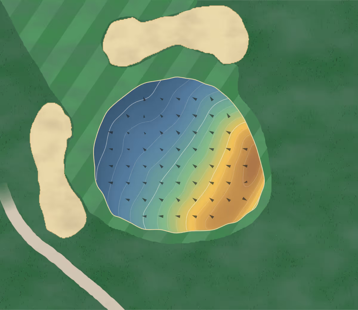 Green contour map of Silver Oaks in Braidwood, Illinois — 84 elevation contours at a 3-inch interval with fall-line arrows, traced from 1-meter lidar