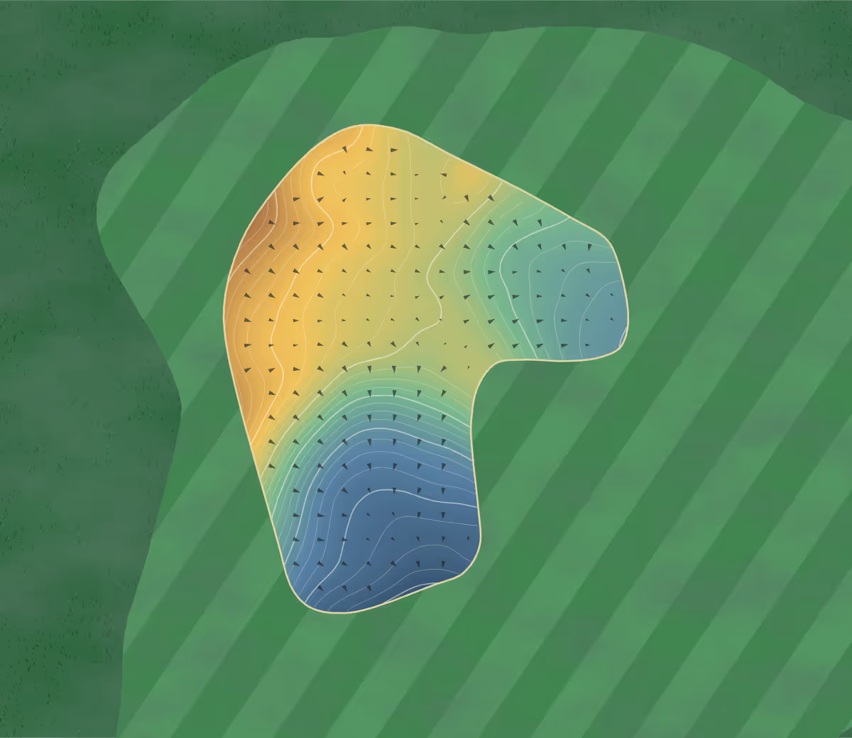 Green contour map of Silvies Ranch in Seneca, Oregon — 309 elevation contours at a 3-inch interval with fall-line arrows, traced from 1-meter lidar