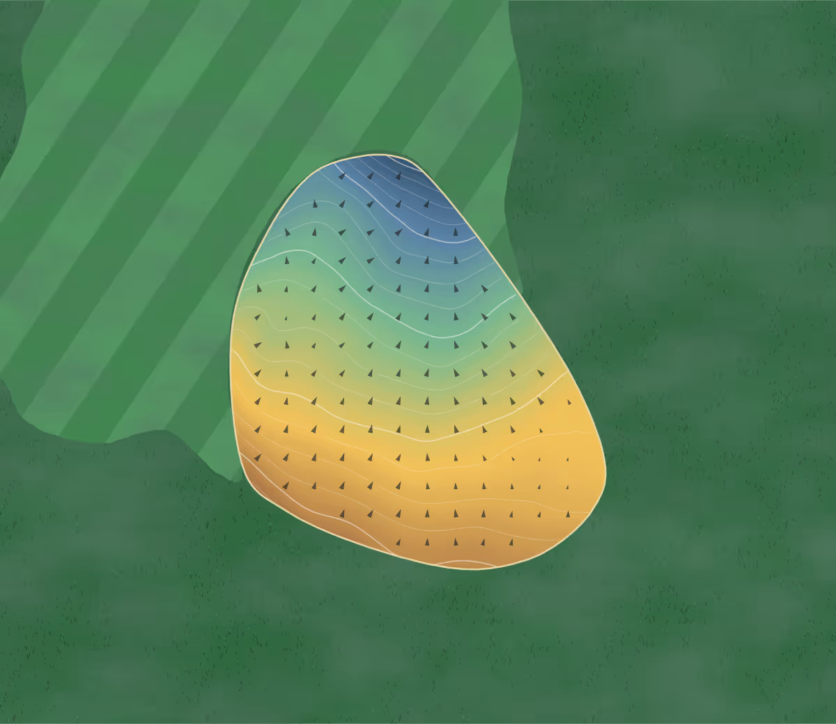 Green contour map of Sioux Lookout in Sioux Lookout, Canada: 73 elevation contours at a 8-centimeter interval with fall-line arrows, traced from 1-meter lidar