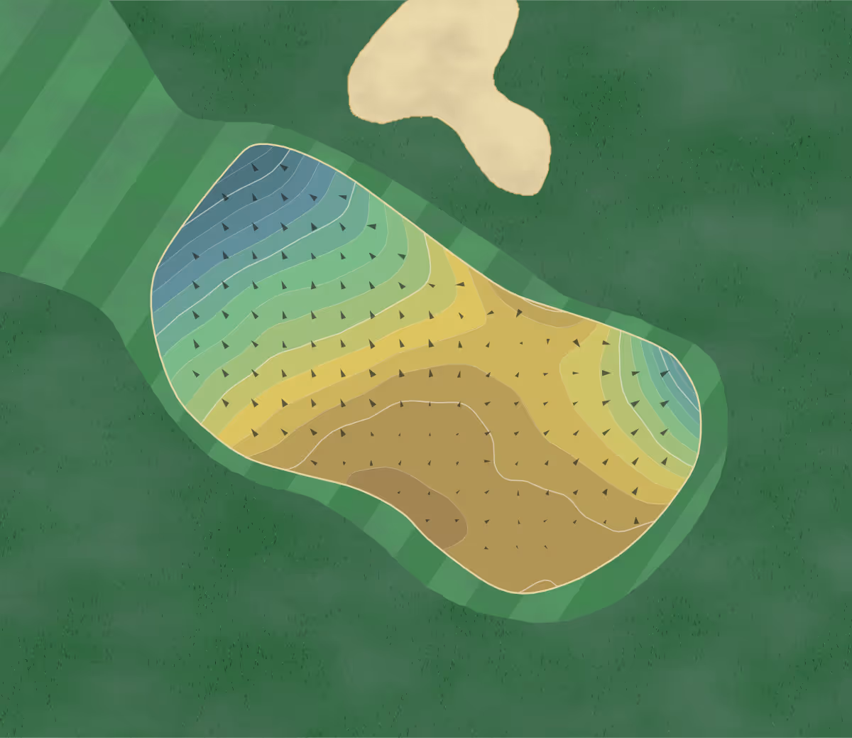 Green contour map of Skenandoa Club in Clinton, New York — 210 elevation contours at a 3-inch interval with fall-line arrows, traced from 1-meter lidar