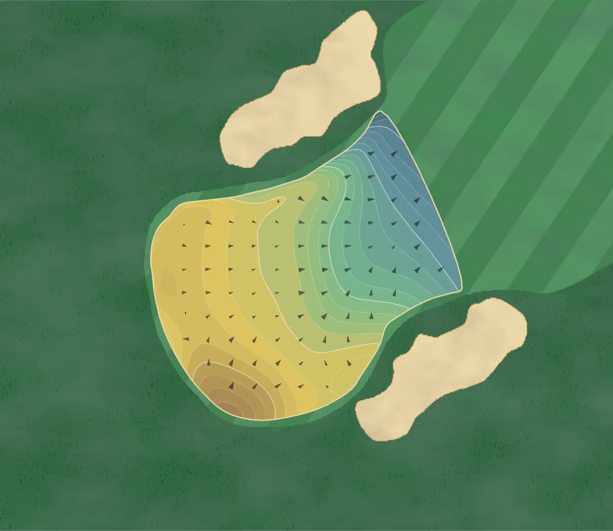 Green contour map of Skokie in Glencoe, Illinois — 280 elevation contours at a 3-inch interval with fall-line arrows, traced from 1-meter lidar