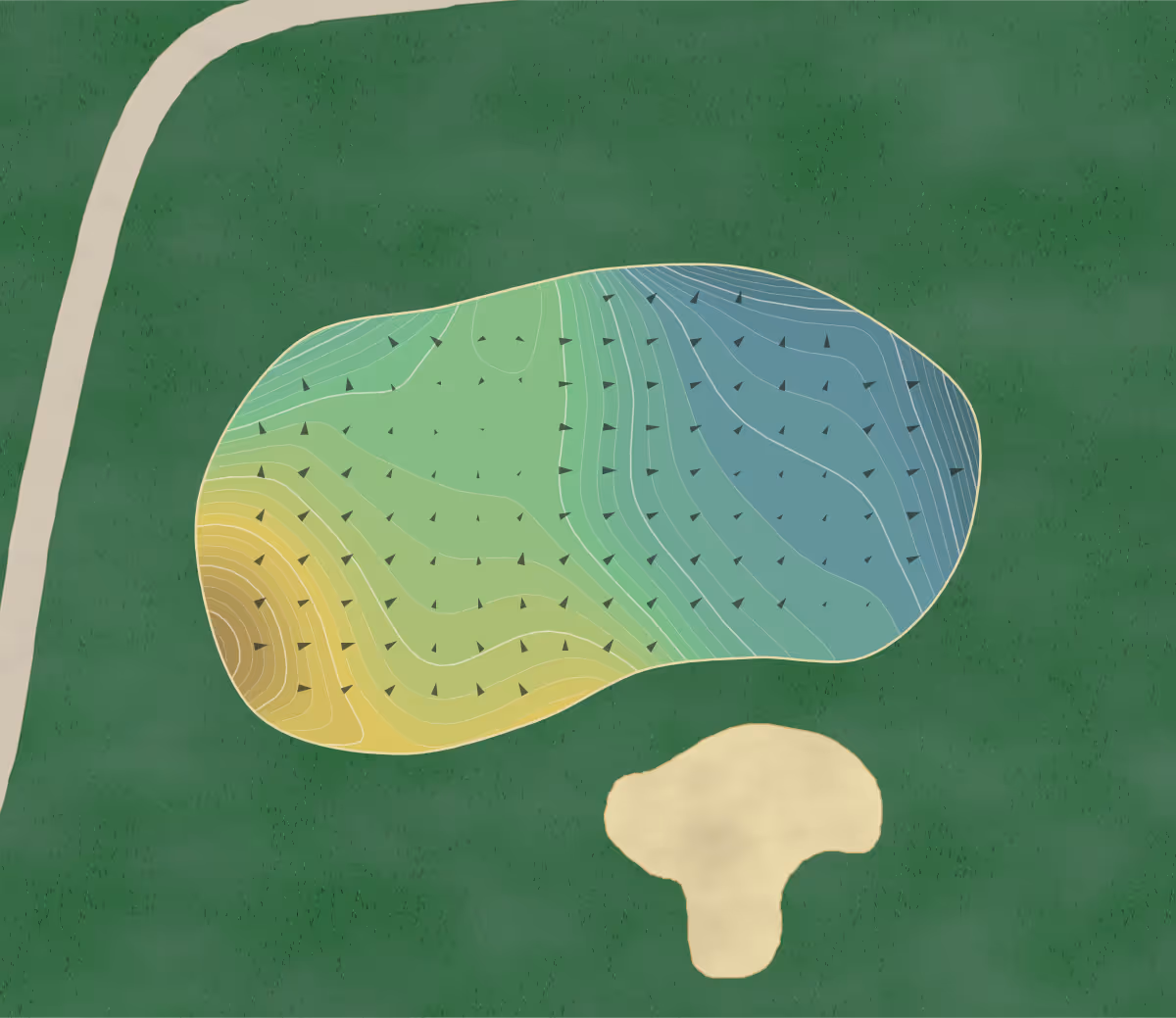 Green contour map of Skybrook in Huntersville, North Carolina — 163 elevation contours at a 3-inch interval with fall-line arrows, traced from 1-meter lidar