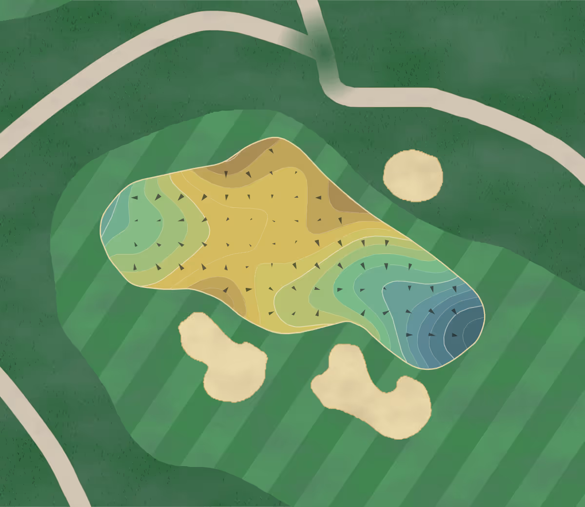 Green contour map of Skylinks in Long Beach, California — 198 elevation contours at a 3-inch interval with fall-line arrows, traced from 1-meter lidar