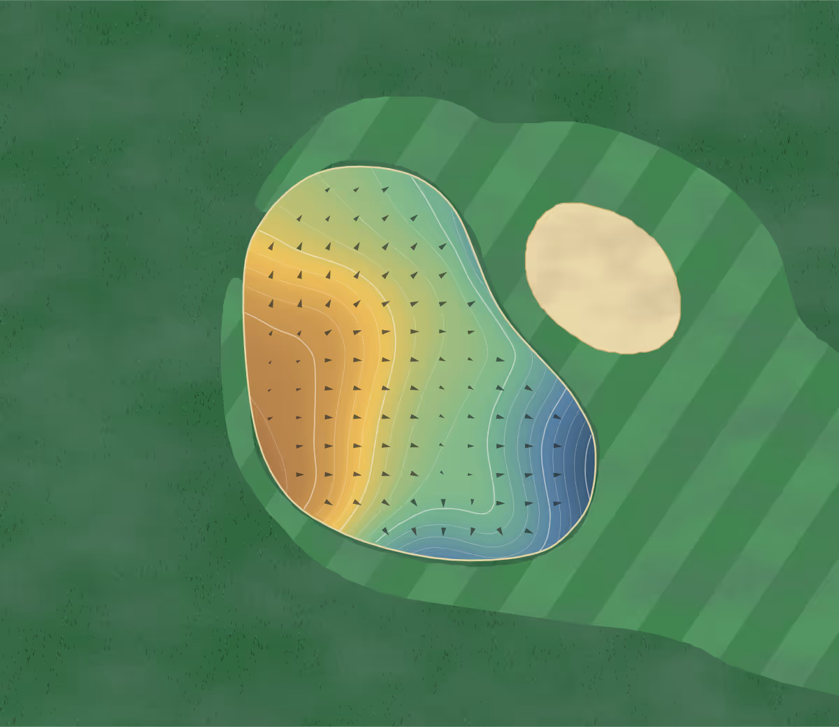 Green contour map of Slade Valley in Brittas, Ireland: 180 elevation contours at a 8-centimeter interval with fall-line arrows, traced from 1-meter lidar