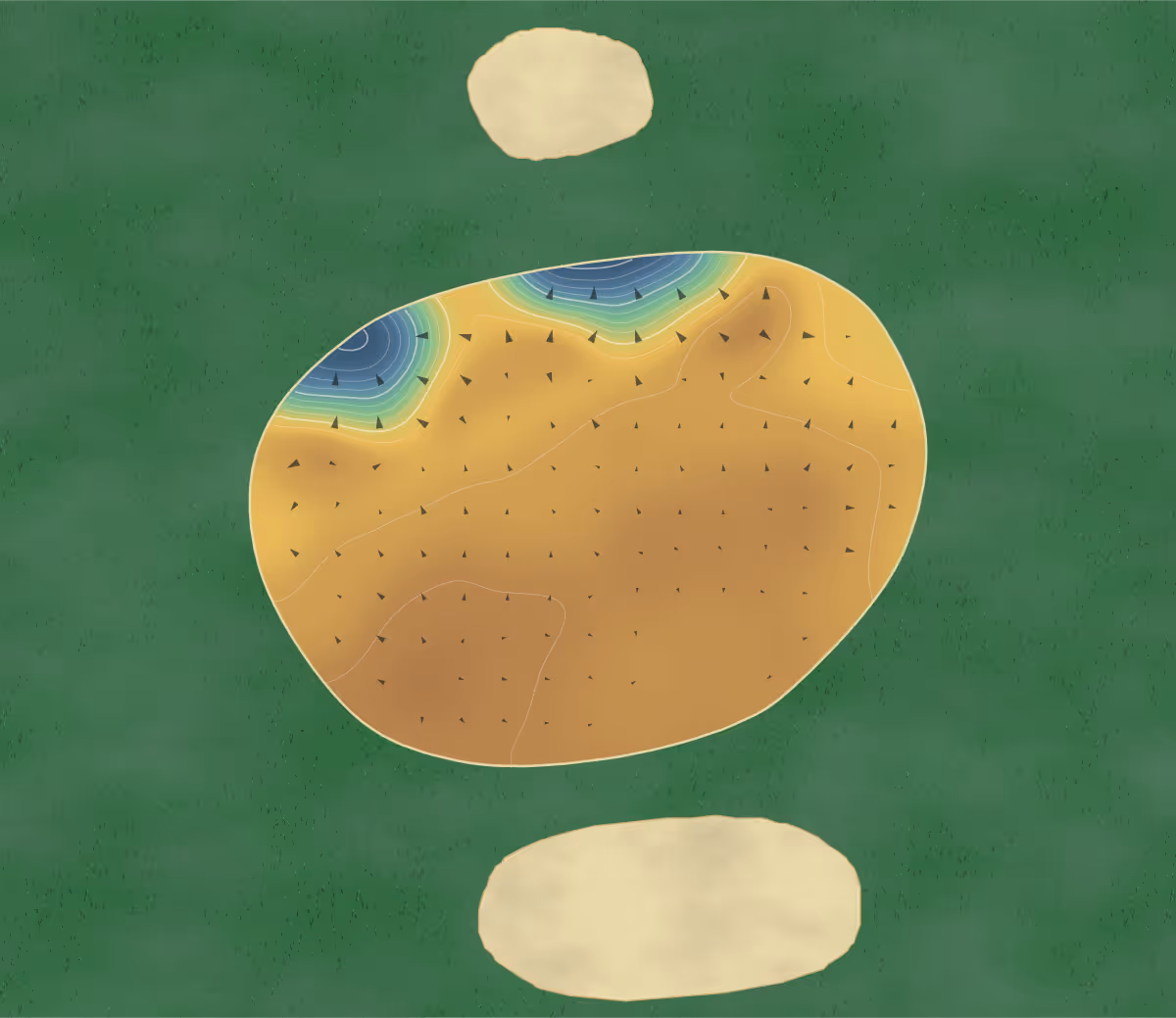 Green contour map of Sleaford in Sleaford, England — 192 elevation contours at a 8-centimeter interval with fall-line arrows, traced from 1-meter lidar