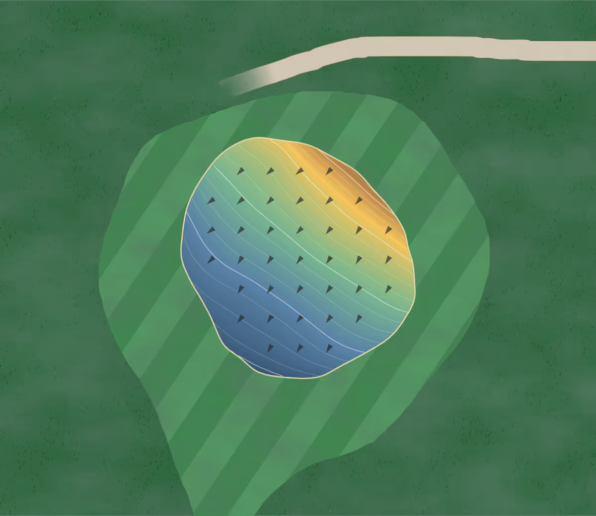 Green contour map of Slippery Elm in Iowa, United States — 102 elevation contours at a 3-inch interval with fall-line arrows, traced from 1-meter lidar
