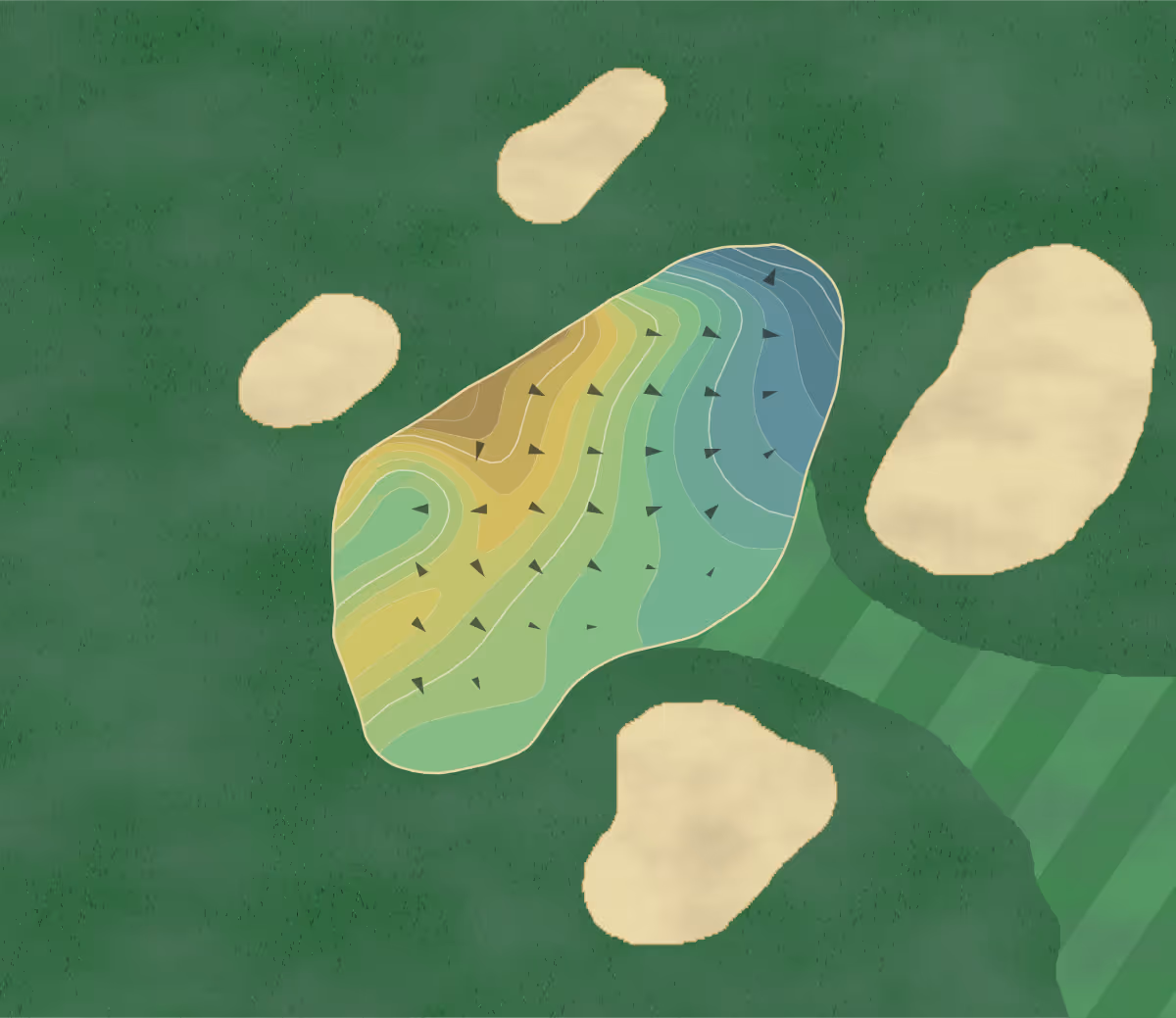 Green contour map of South Hills in West Covina, California — 257 elevation contours at a 3-inch interval with fall-line arrows, traced from 1-meter lidar