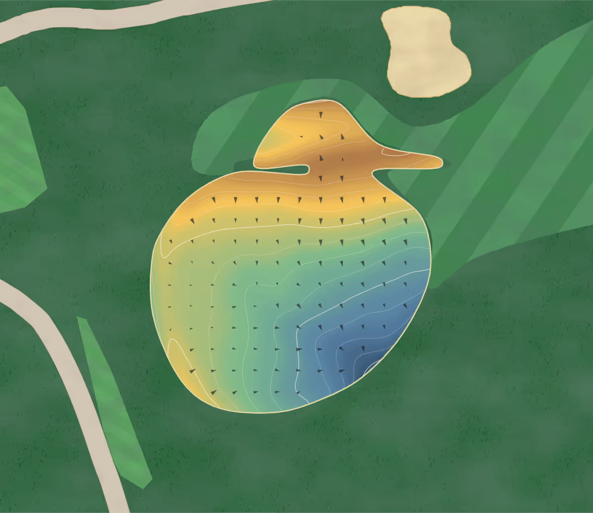 Green contour map of South Hills in Pittsburgh, Pennsylvania: 273 elevation contours at a 3-inch interval with fall-line arrows, traced from 1-meter lidar