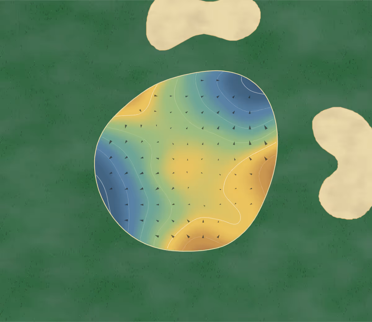 Green contour map of Southern Dunes in Indianapolis, Indiana: 43 elevation contours at a 3-inch interval with fall-line arrows, traced from 1-meter lidar