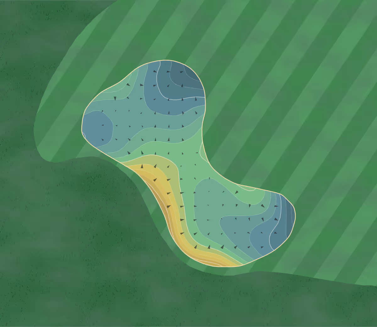 Green contour map of Southern Highlands in Las Vegas, Nevada — 327 elevation contours at a 3-inch interval with fall-line arrows, traced from 1-meter lidar
