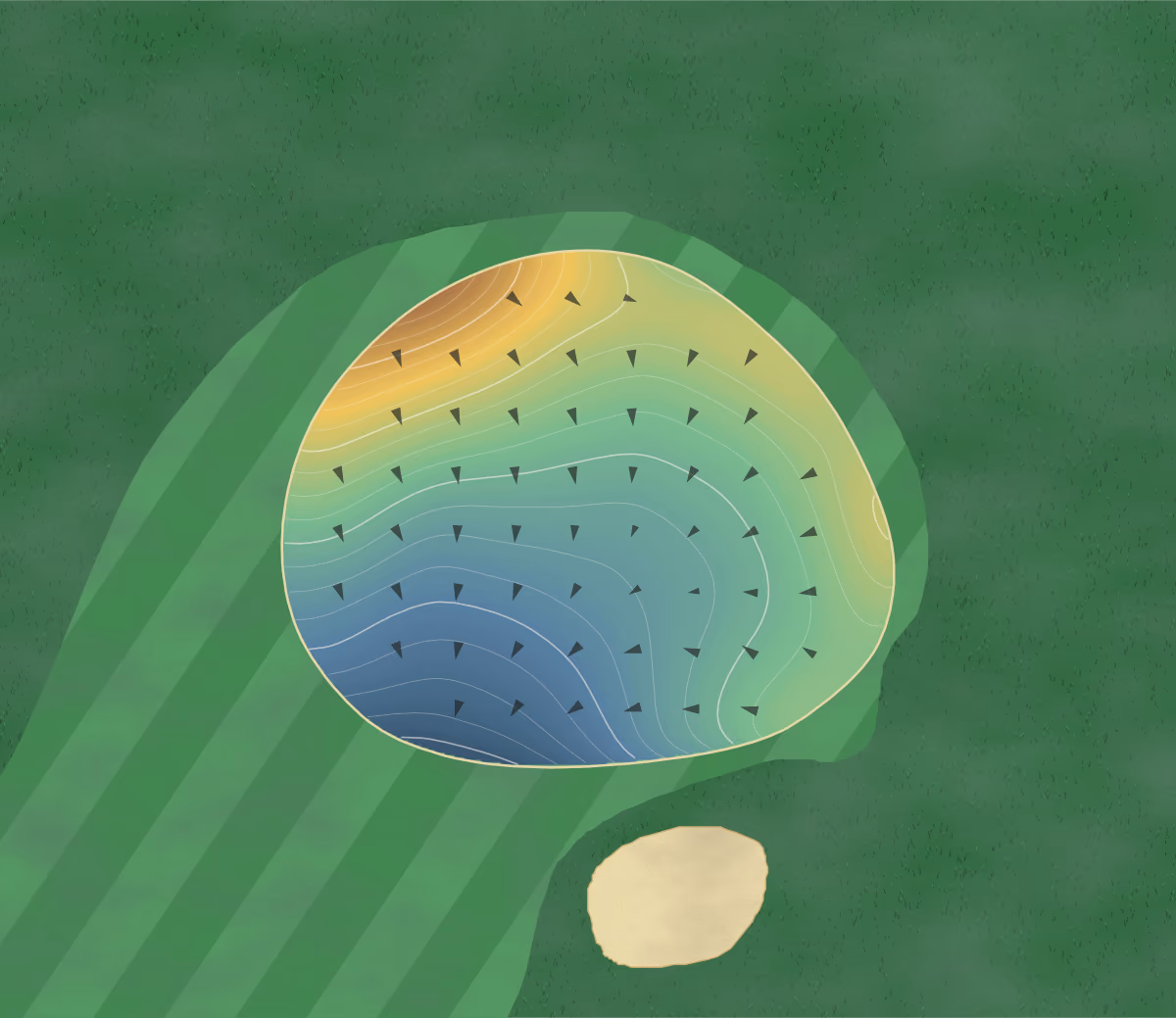 Green contour map of Southern Hills in Danville, Virginia: 187 elevation contours at a 3-inch interval with fall-line arrows, traced from 1-meter lidar