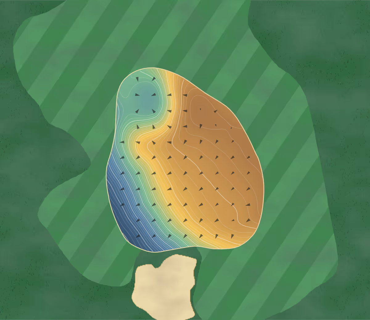 Green contour map of Southern Pines in Southern Pines, North Carolina — 368 elevation contours at a 3-inch interval with fall-line arrows, traced from 1-meter lidar