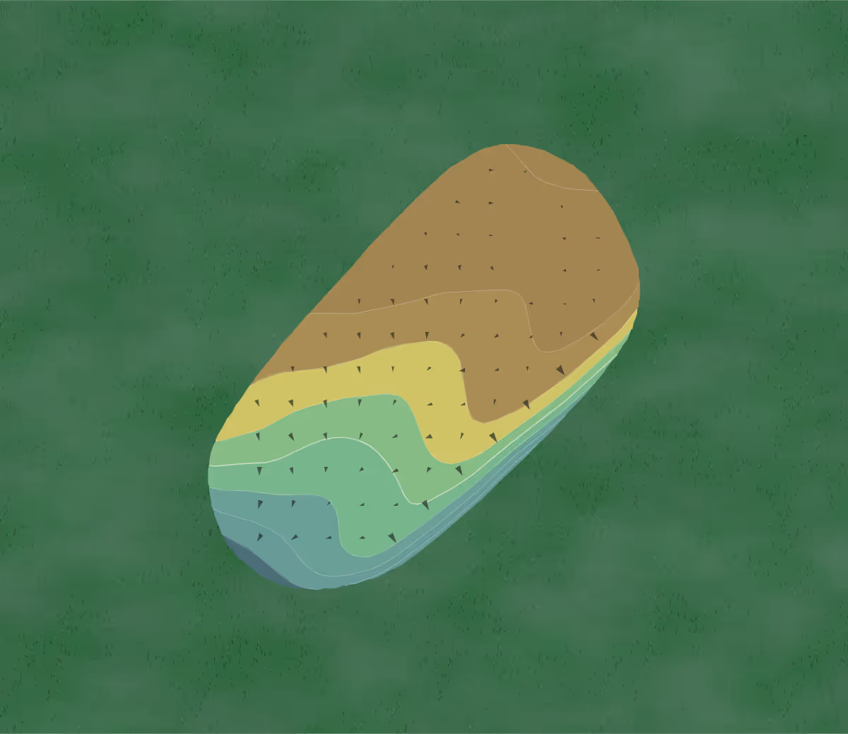 Green contour map of Southland Country Club in Stone Mountain, Georgia — 13 elevation contours at a 3-inch interval with fall-line arrows, traced from 1-meter lidar