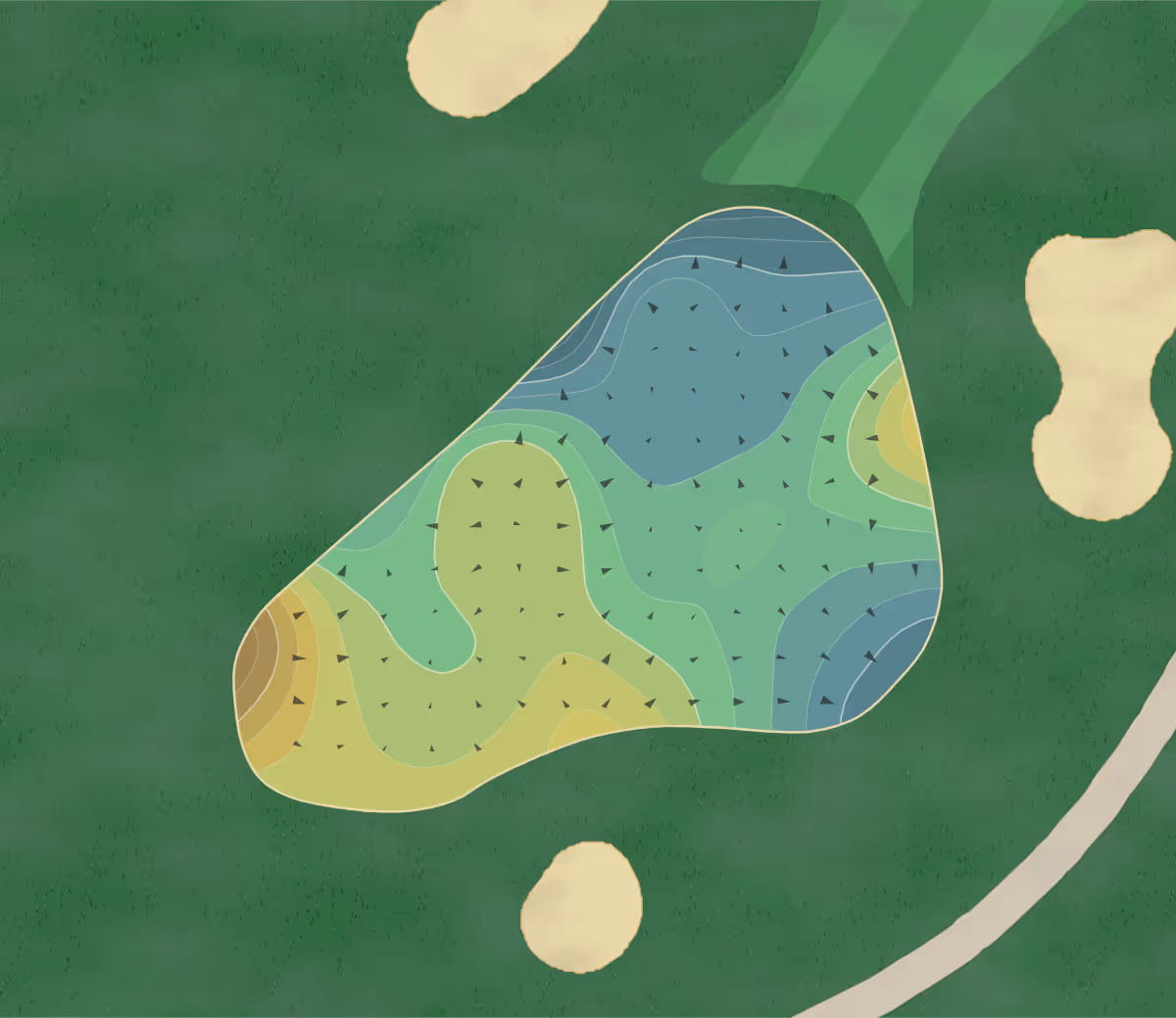 Green contour map of Southmoore GC in Bath, Pennsylvania — 215 elevation contours at a 3-inch interval with fall-line arrows, traced from 1-meter lidar