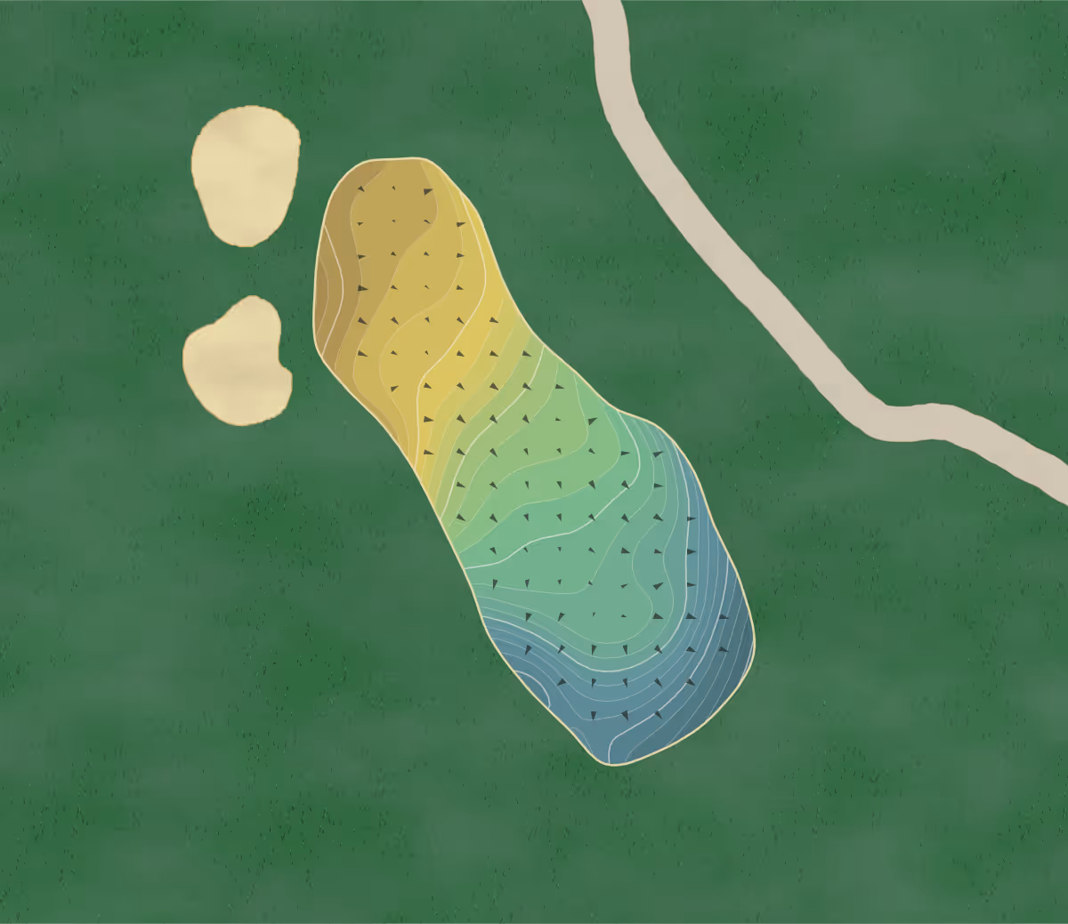 Green contour map of Southpointe in Canonsburg, Pennsylvania — 223 elevation contours at a 3-inch interval with fall-line arrows, traced from 1-meter lidar