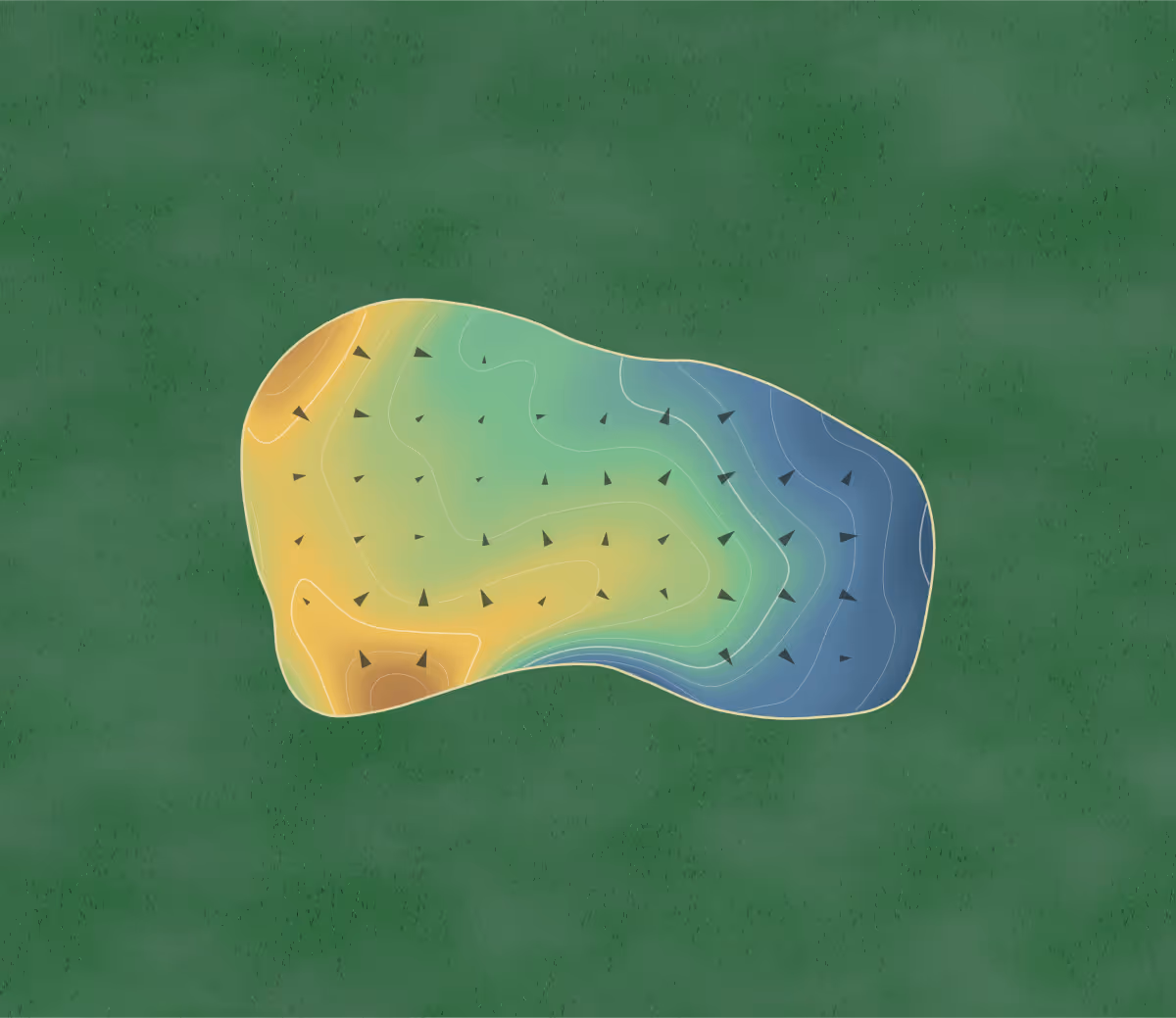 Green contour map of Southport in Southport, Australia — 155 elevation contours at a 8-centimeter interval with fall-line arrows, traced from 1-meter lidar
