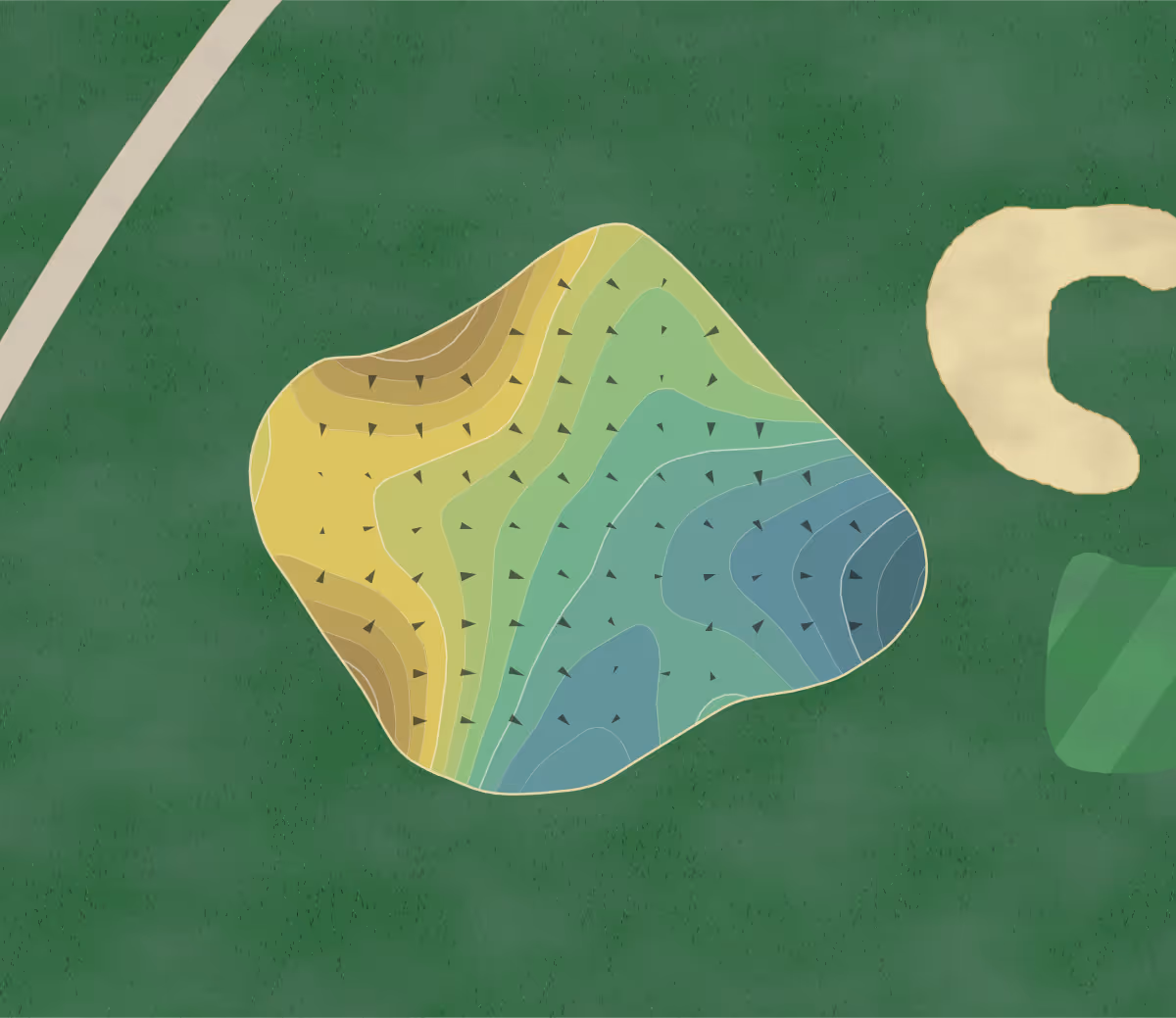 Green contour map of Southridge in Ft. Collins, Colorado — 257 elevation contours at a 3-inch interval with fall-line arrows, traced from 1-meter lidar