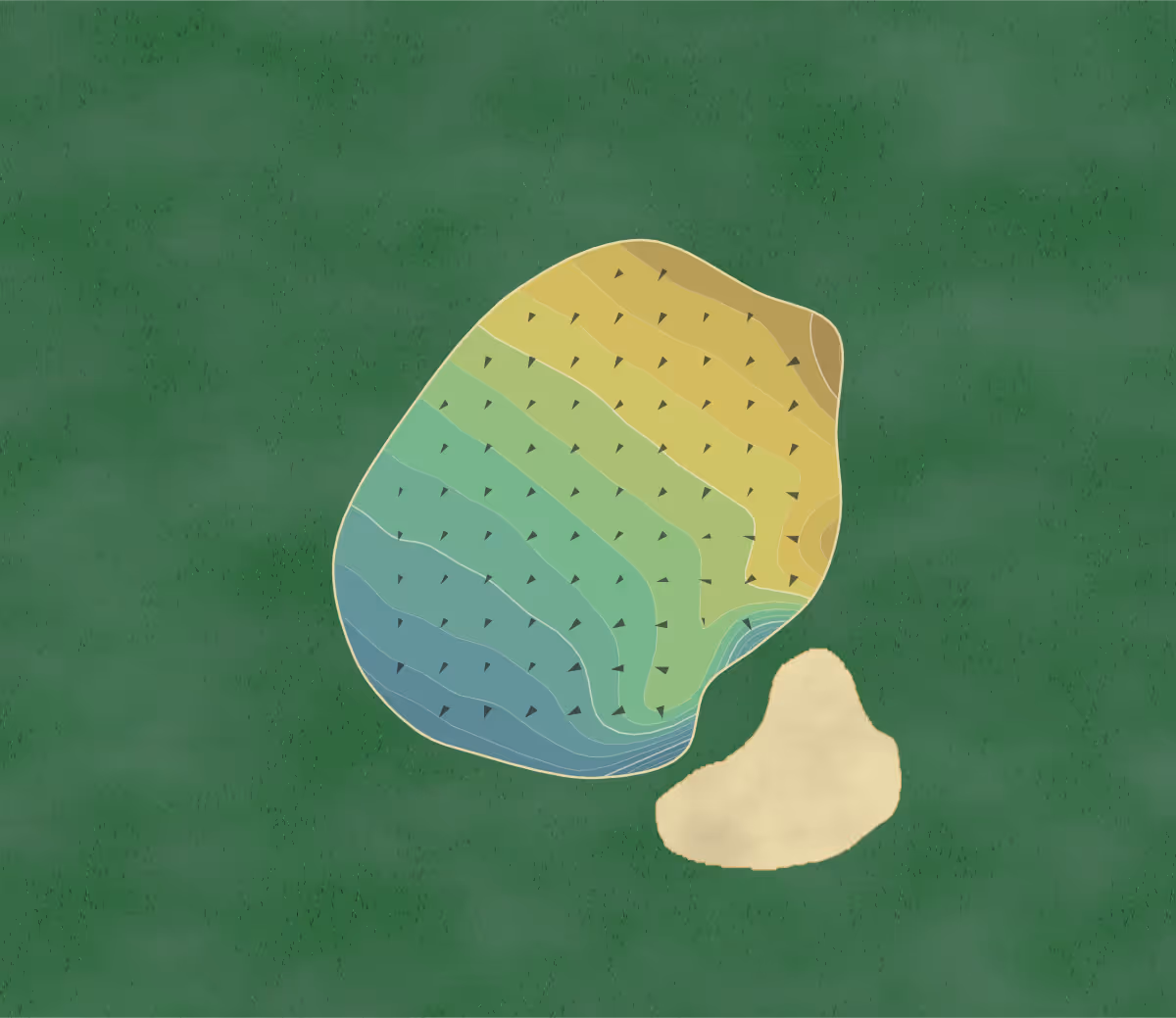 Green contour map of Southwick Park in Hampshire, England — 198 elevation contours at a 8-centimeter interval with fall-line arrows, traced from 1-meter lidar