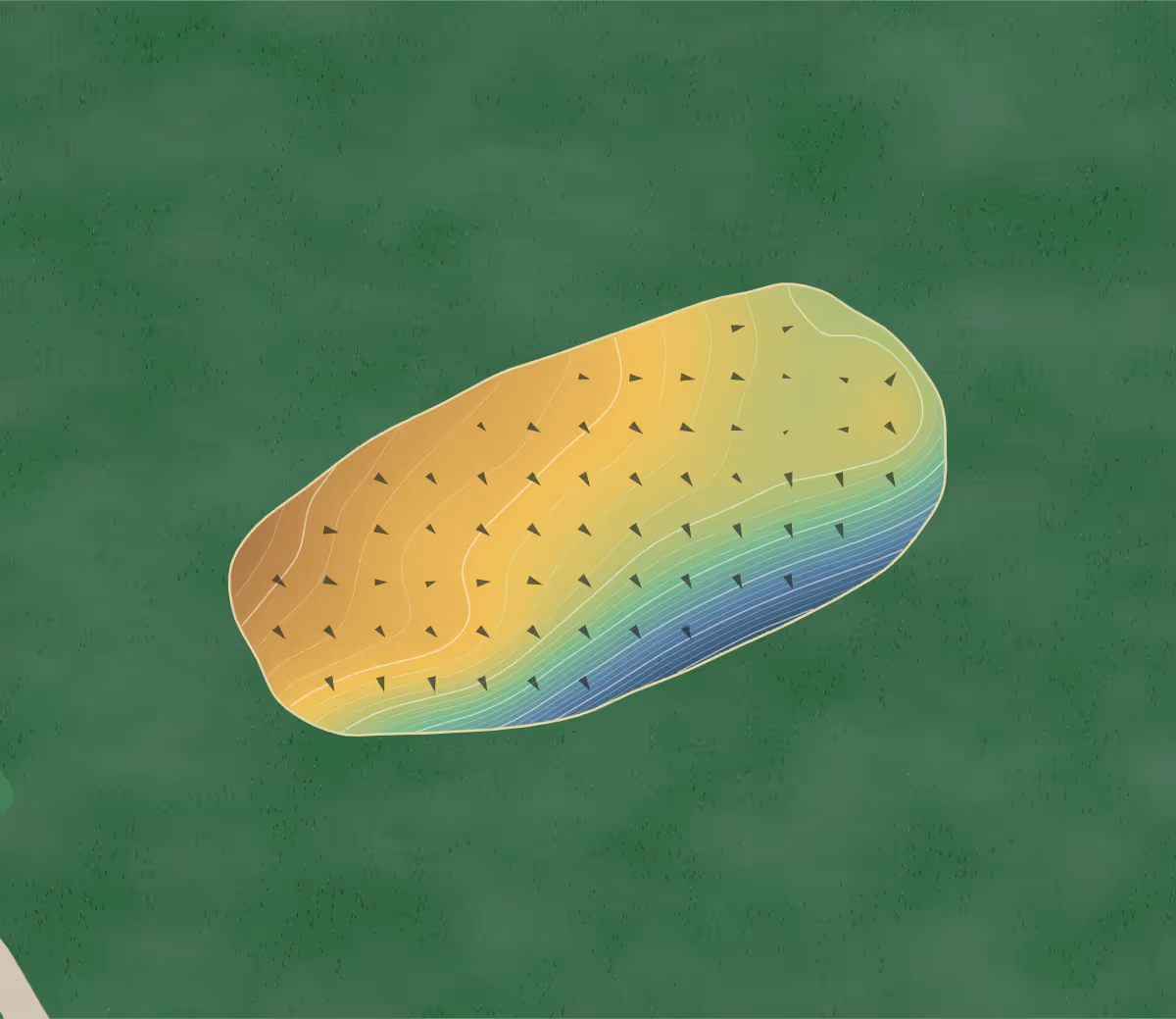 Green contour map of Southwind Golf Course in Winchester, Kentucky — 263 elevation contours at a 3-inch interval with fall-line arrows, traced from 1-meter lidar