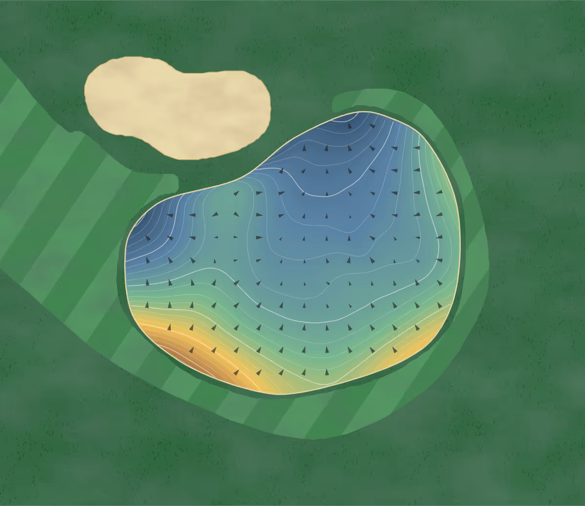 Green contour map of Spanish Peaks Mountain in Big Sky, Montana: 386 elevation contours at a 3-inch interval with fall-line arrows, traced from 1-meter lidar