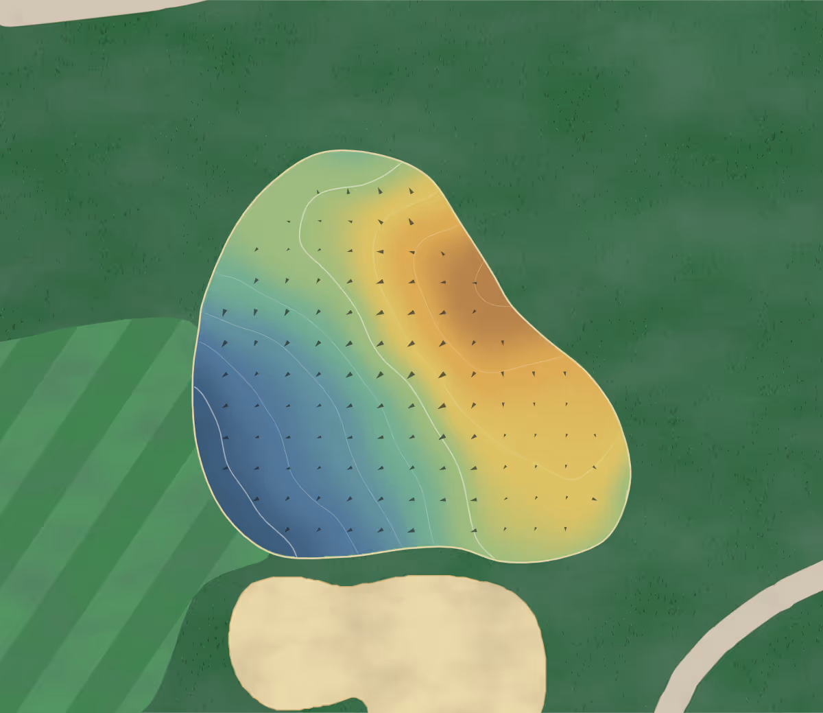 Green contour map of Spencer Golf in Spencer, Iowa — 149 elevation contours at a 3-inch interval with fall-line arrows, traced from 1-meter lidar
