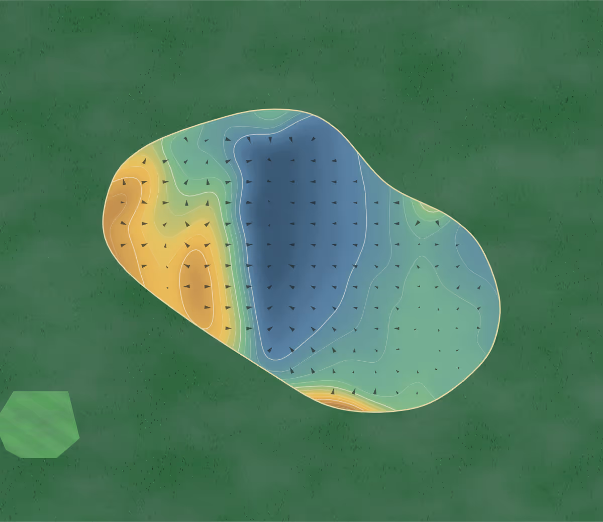Green contour map of Sportsman in Northbrook, Illinois: 77 elevation contours at a 3-inch interval with fall-line arrows, traced from 1-meter lidar