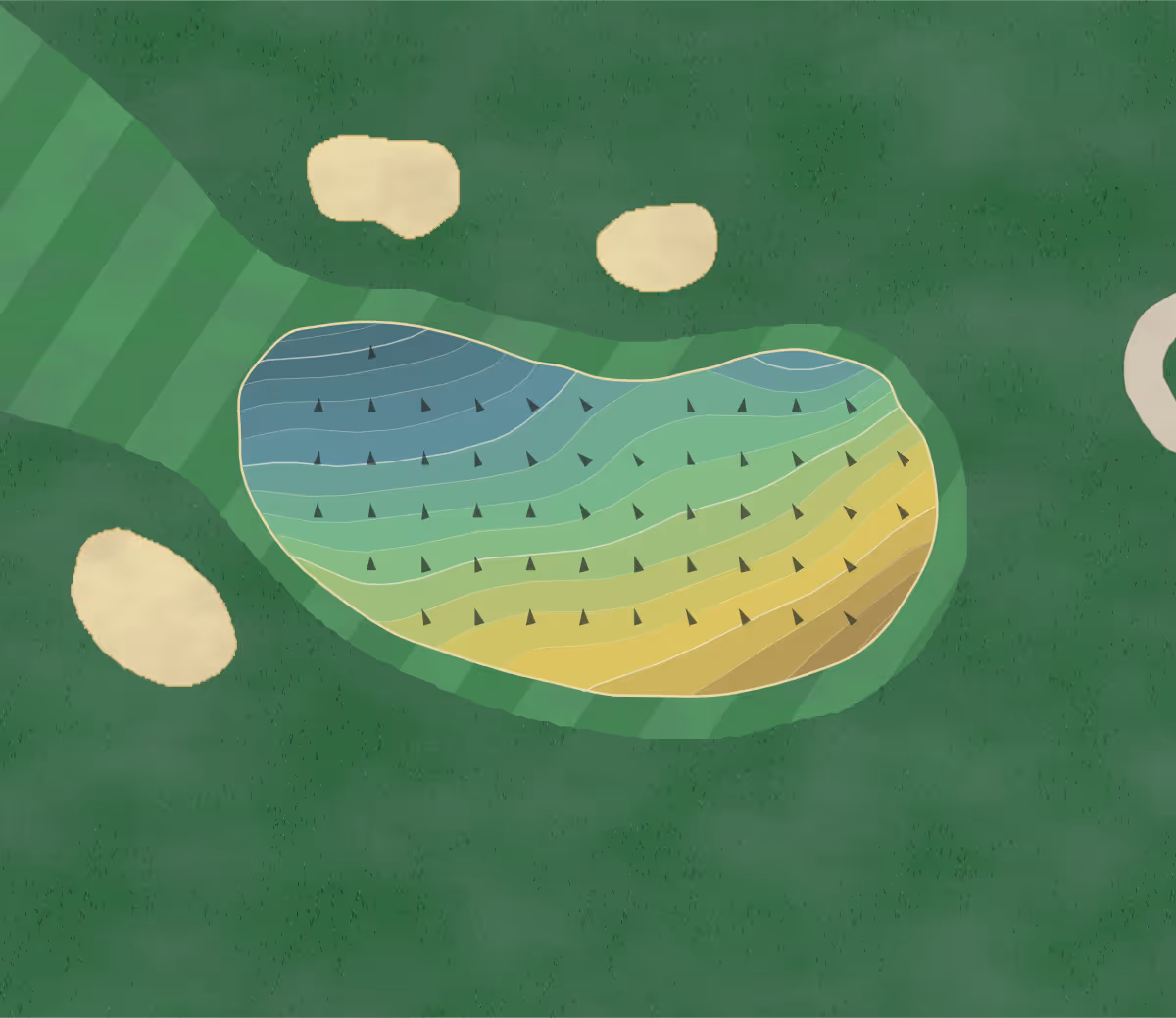 Green contour map of Spotswood CC in Harrisonburg, Virginia — 220 elevation contours at a 3-inch interval with fall-line arrows, traced from 1-meter lidar