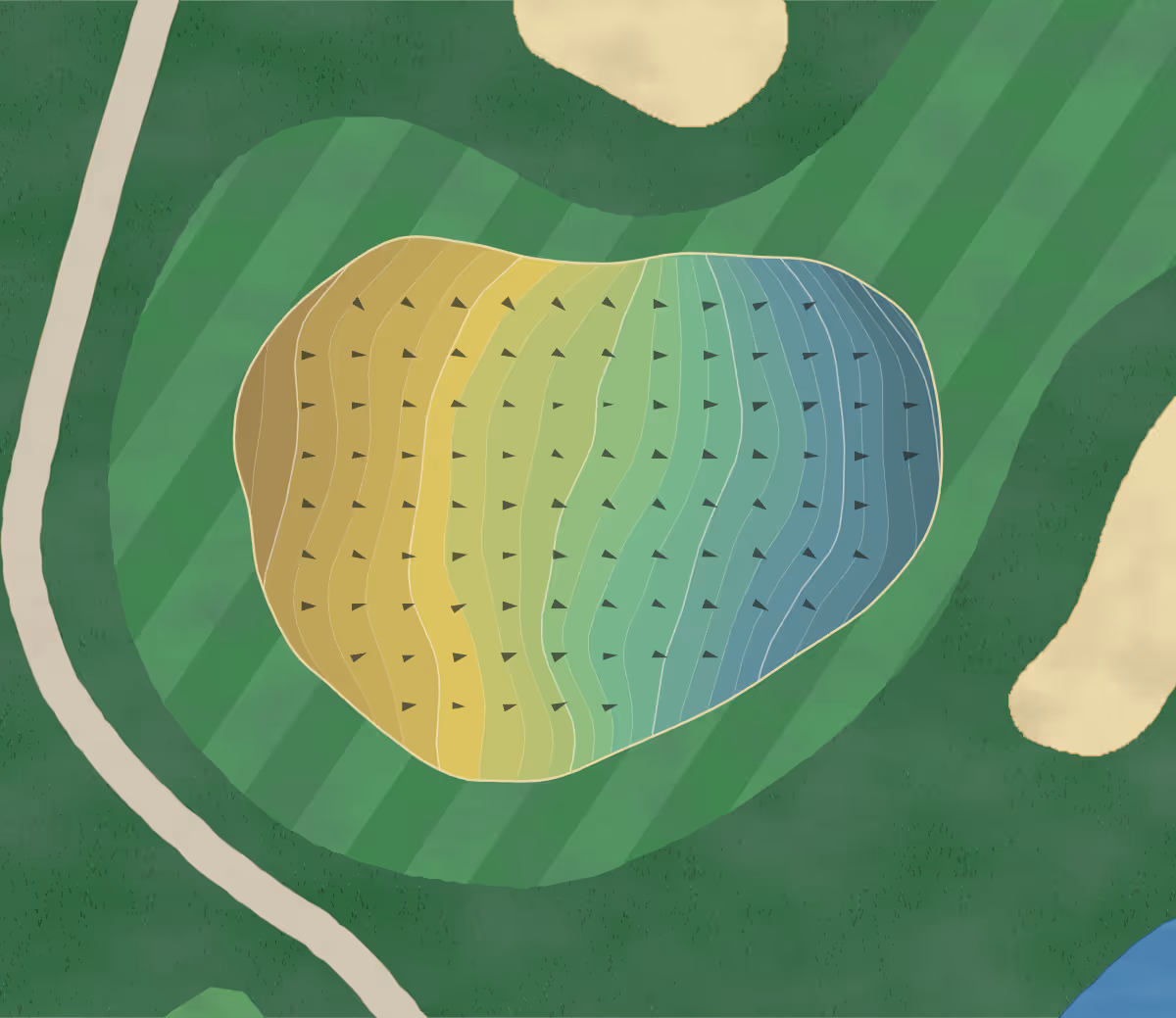 Green contour map of Spring Brook in Morristown, New Jersey — 242 elevation contours at a 3-inch interval with fall-line arrows, traced from 1-meter lidar