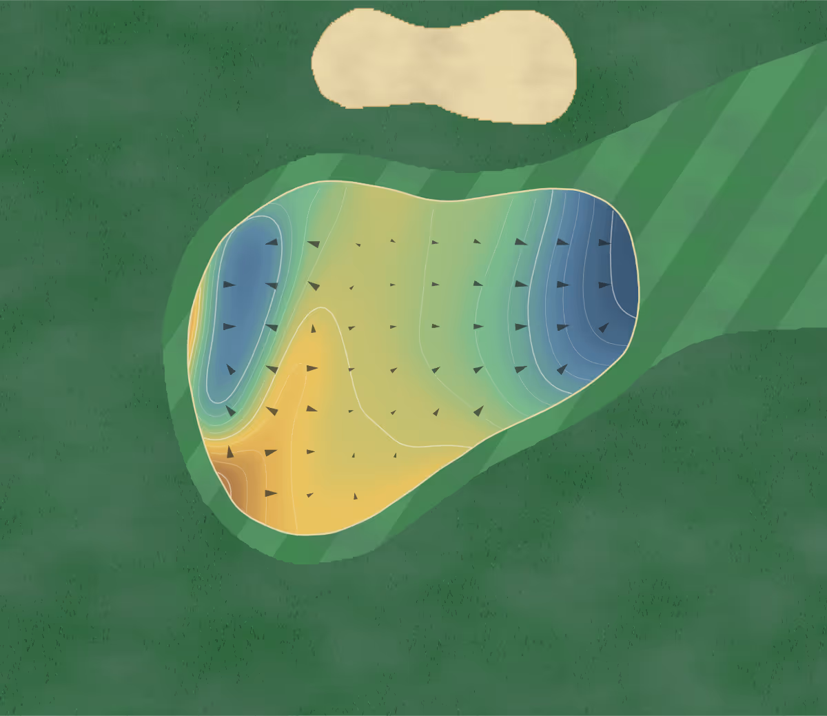 Green contour map of Spring Creek in Ripon, California — 196 elevation contours at a 3-inch interval with fall-line arrows, traced from 1-meter lidar