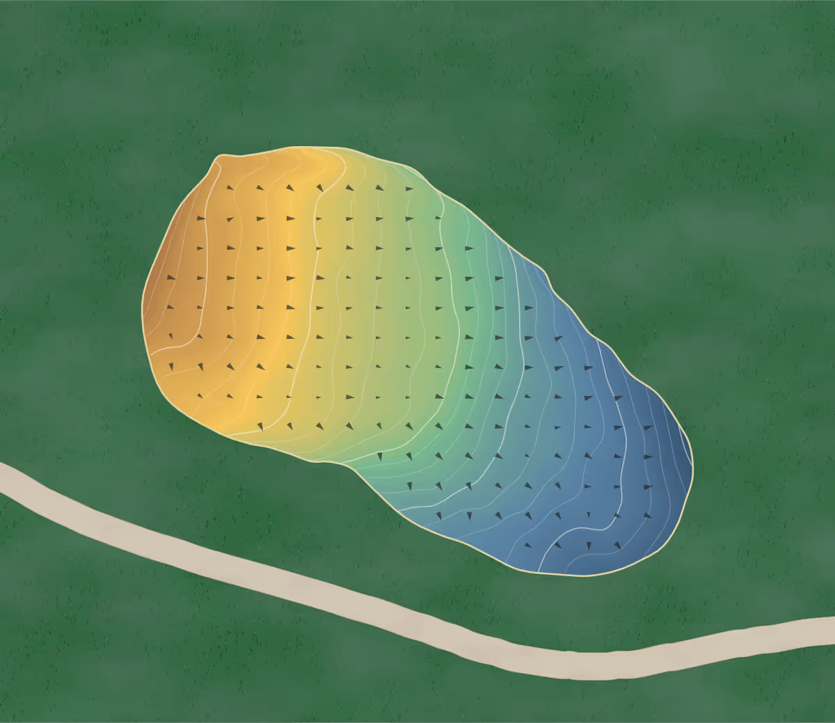 Green contour map of Spring Lake in Spring Lake, New Jersey — 23 elevation contours at a 3-inch interval with fall-line arrows, traced from 1-meter lidar
