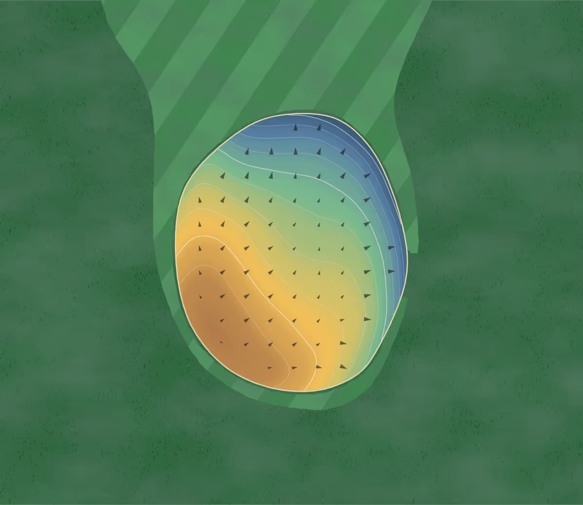 Green contour map of Spring Lake CC in Spring Lake, Iowa: 86 elevation contours at a 3-inch interval with fall-line arrows, traced from 1-meter lidar