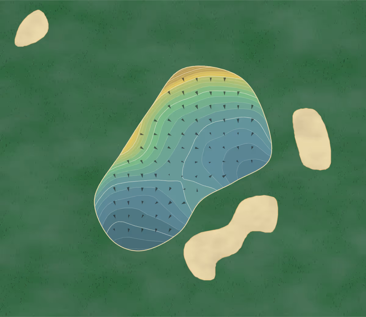 Green contour map of Springdale Park in Bloomfield Hills, Michigan — 133 elevation contours at a 3-inch interval with fall-line arrows, traced from 1-meter lidar