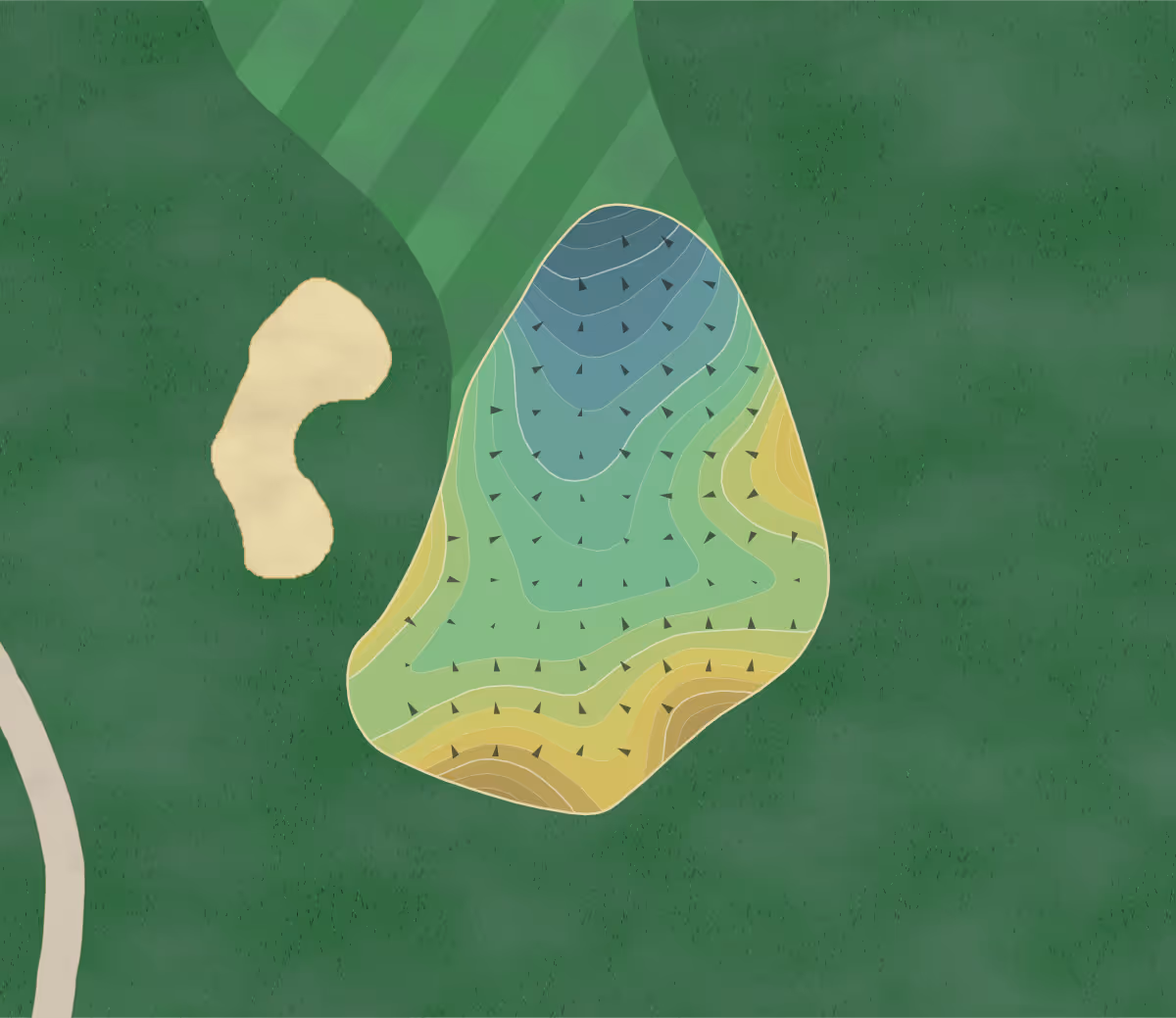 Green contour map of Springfield CC in West Springfield, Massachusetts — 230 elevation contours at a 3-inch interval with fall-line arrows, traced from 1-meter lidar