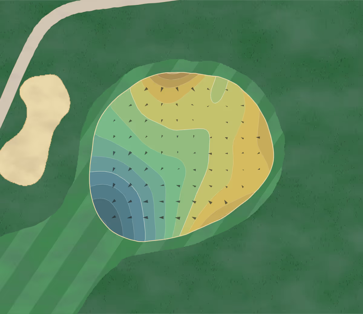 Green contour map of Springhill in Aurora, Colorado — 158 elevation contours at a 3-inch interval with fall-line arrows, traced from 1-meter lidar